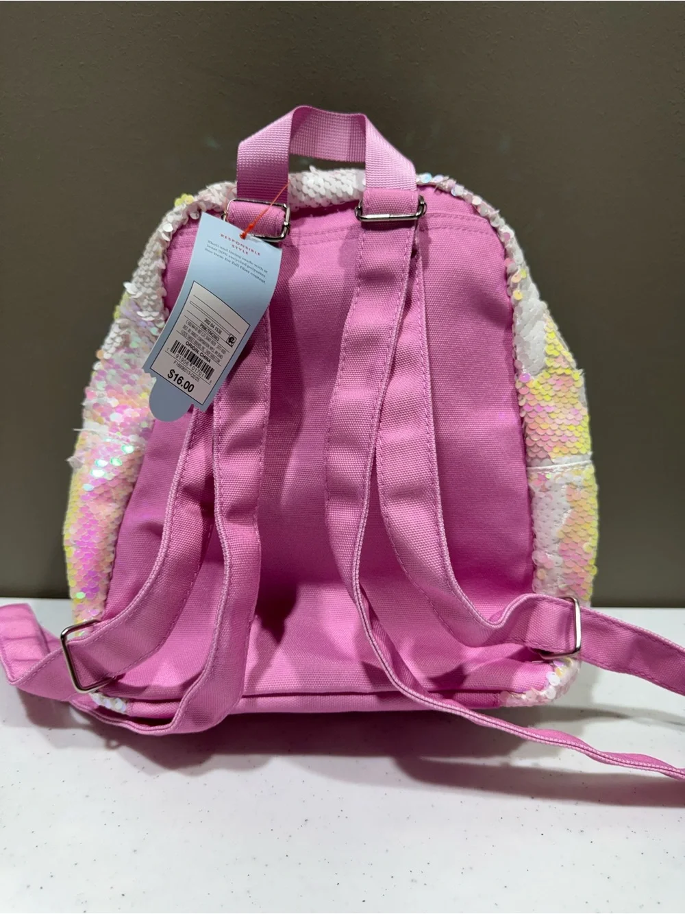 Kids Pink Sequin Bear Mini Backpack